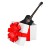 guitare-acoustique-bois-noir-sortir-boite-cadeau-ruban-rouge-fond-blanc-rendu-3d